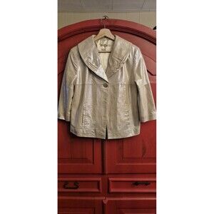 In Suede Brand Size Large Metallic Gold Leather Jacket Silver Buttons Dress READ